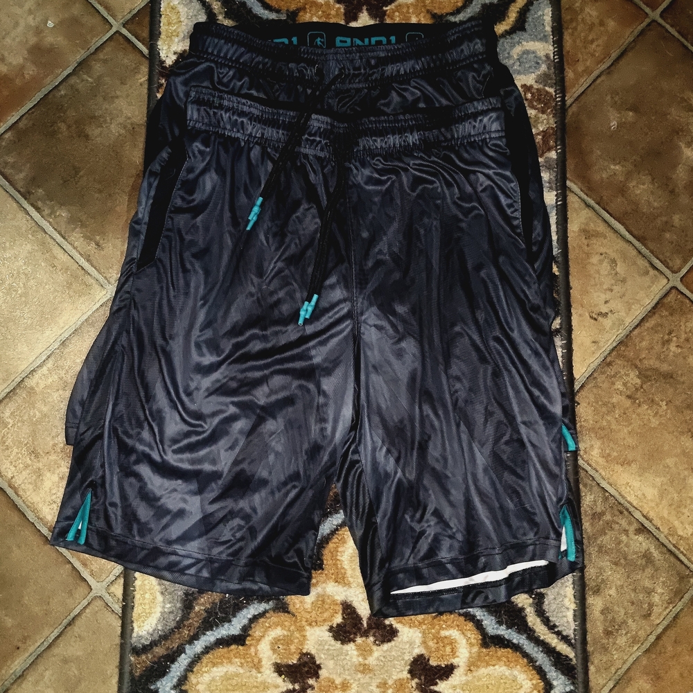 AND1 Athletic Shorts in Black and Teal